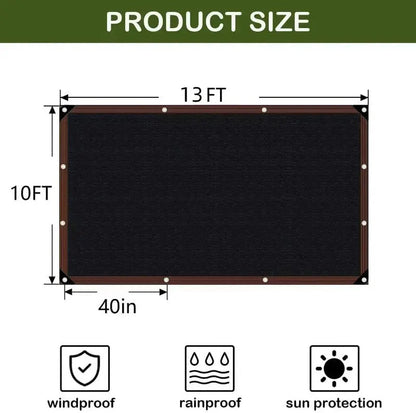90% Blackout Sun Shade Cloth 10x13ft - Heavy-Duty UV-Resistant Mesh Net with Grommets