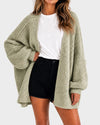 Oversized Lantern Sleeve Open Front Knit Cardigan