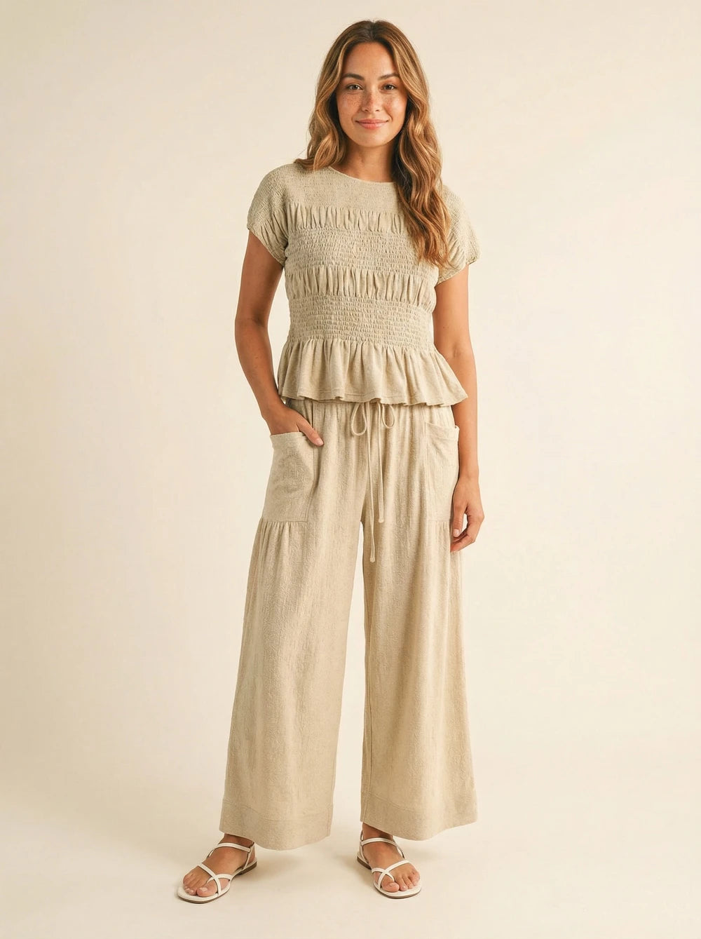 Smocked Peplum Two Piece Set