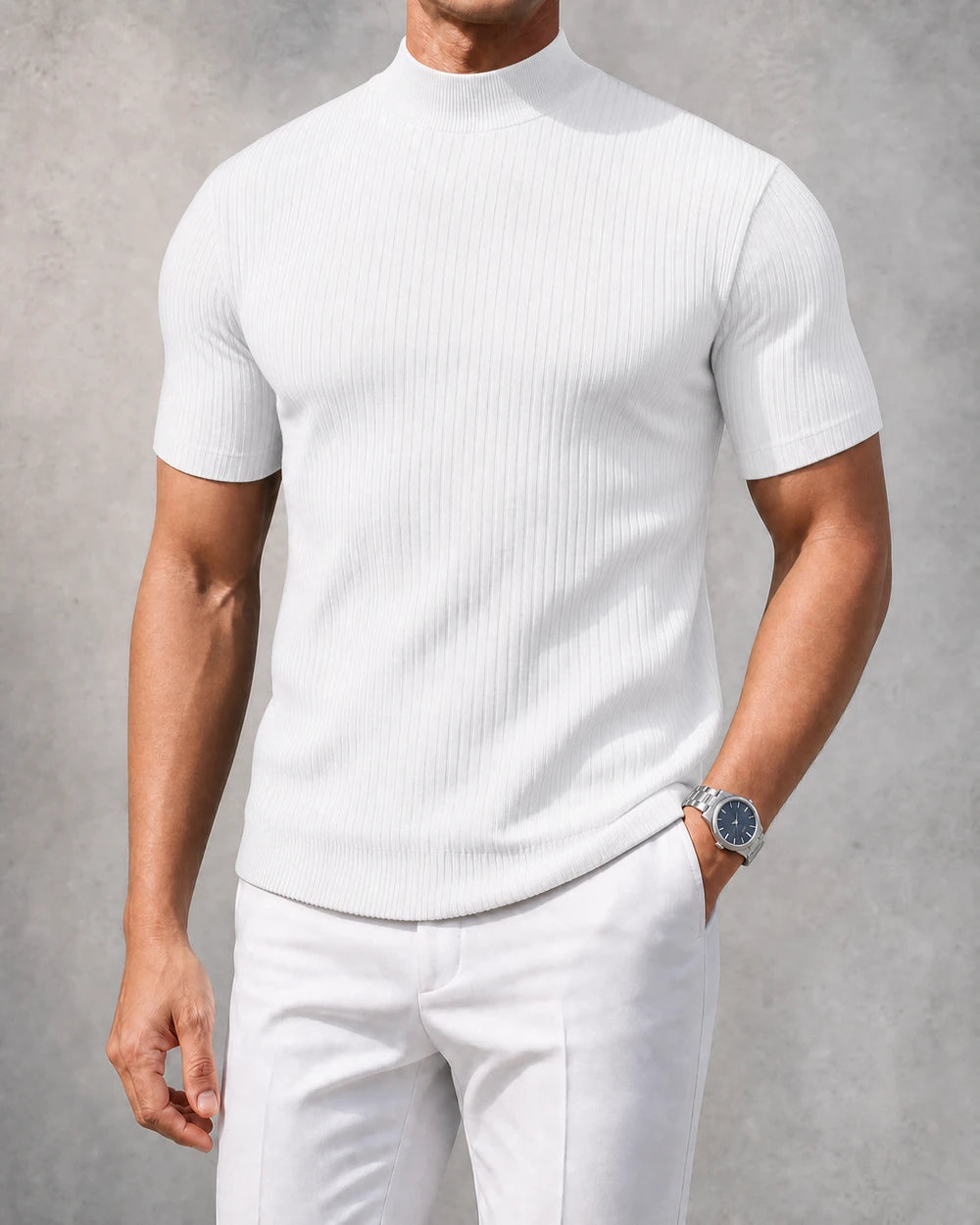 Ribbed Mock-Neck Tee