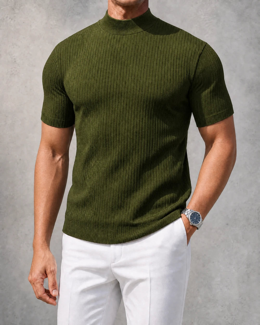Ribbed Mock-Neck Tee