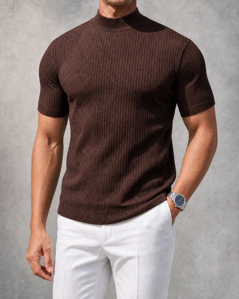 Ribbed Mock-Neck Tee