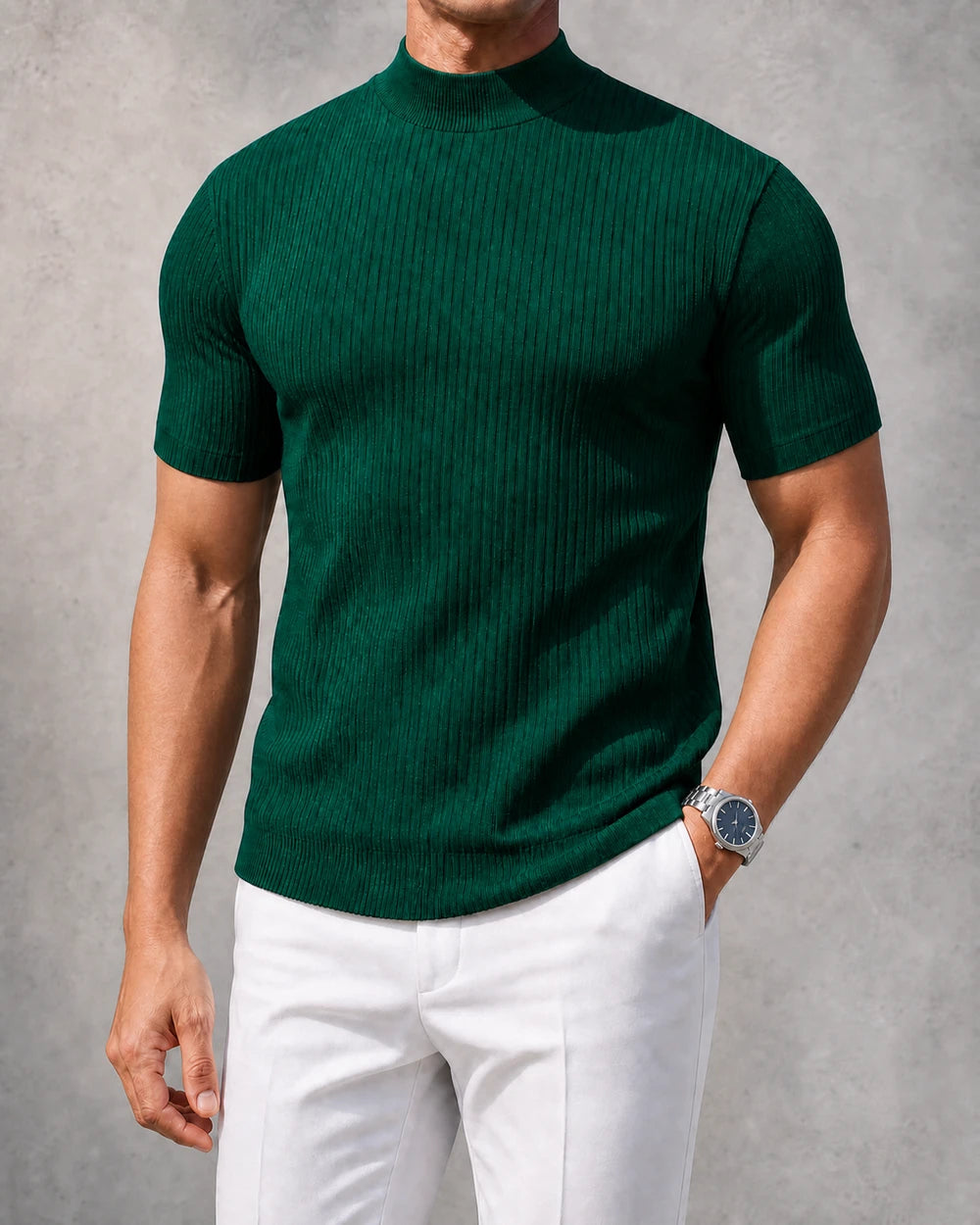 Ribbed Mock-Neck Tee