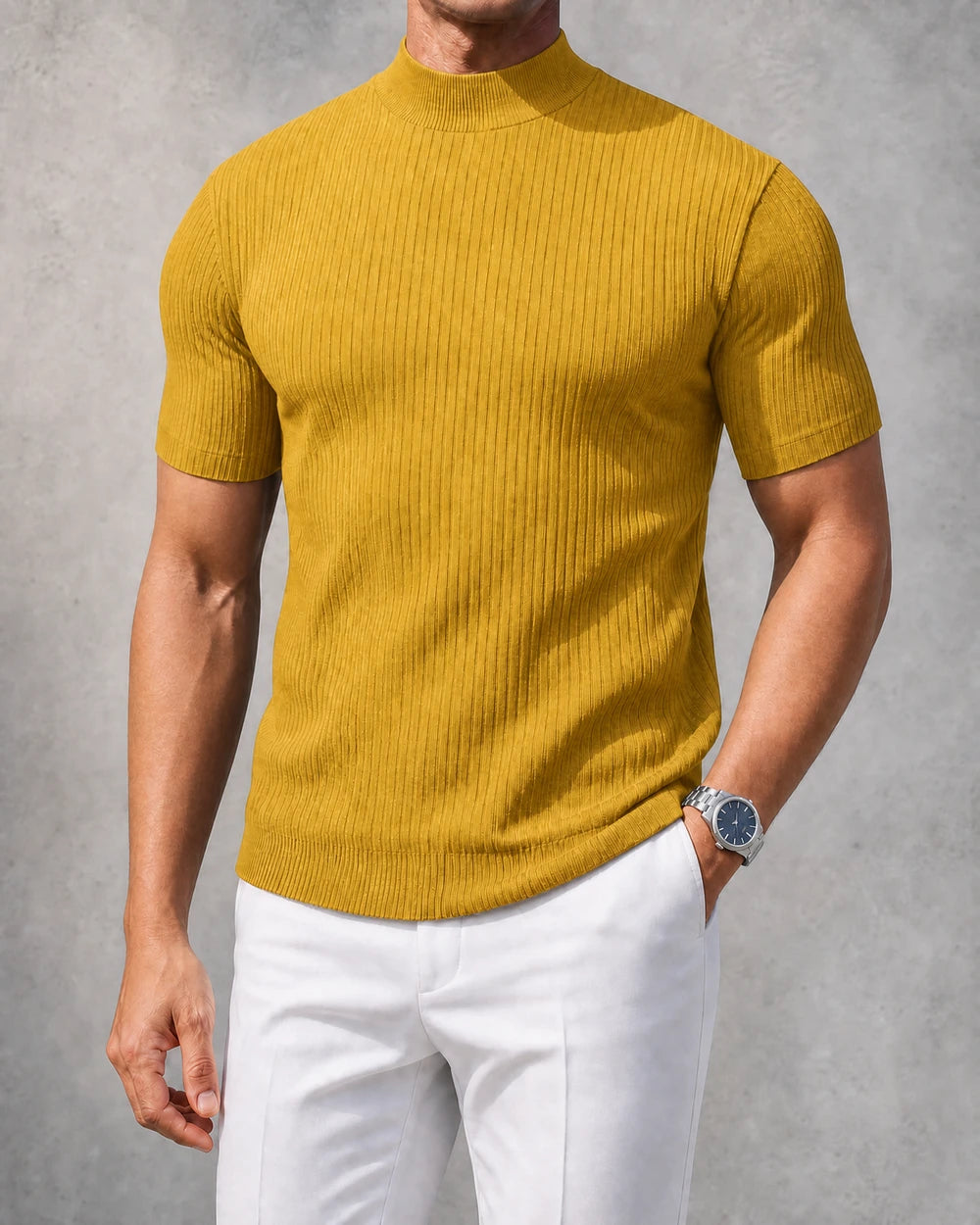 Ribbed Mock-Neck Tee