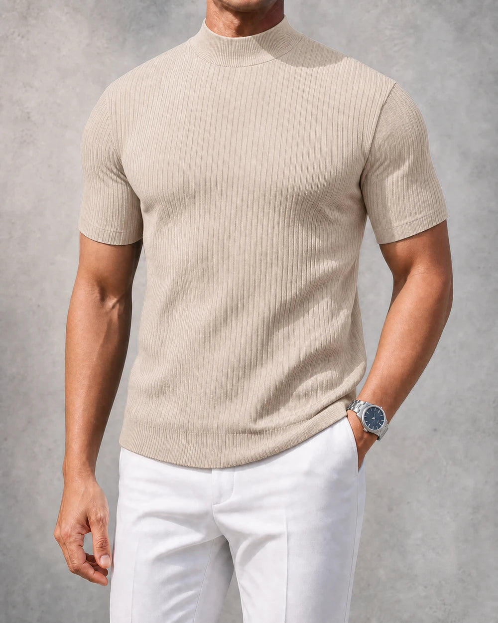 Ribbed Mock-Neck Tee