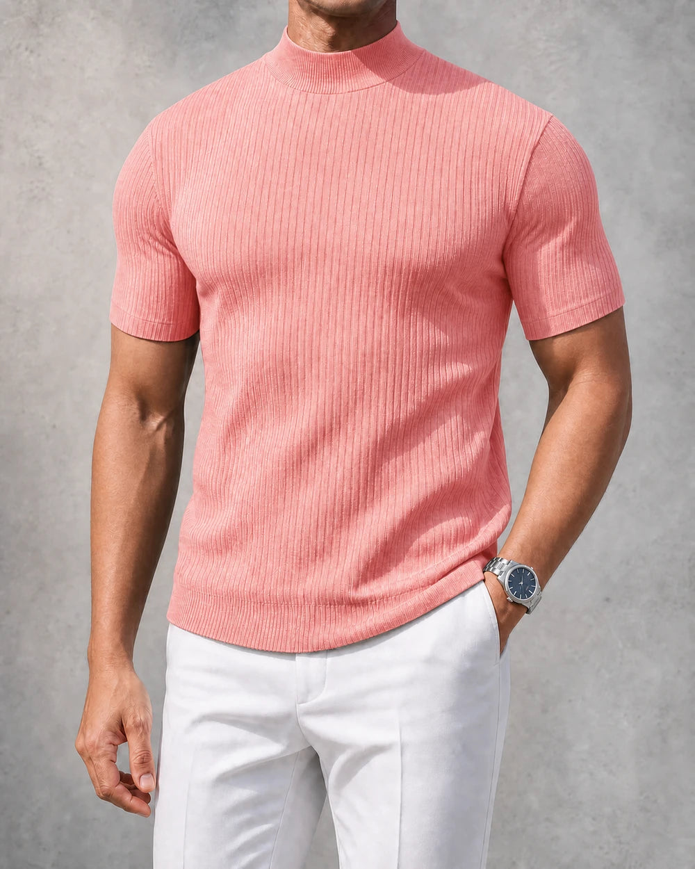 Ribbed Mock-Neck Tee