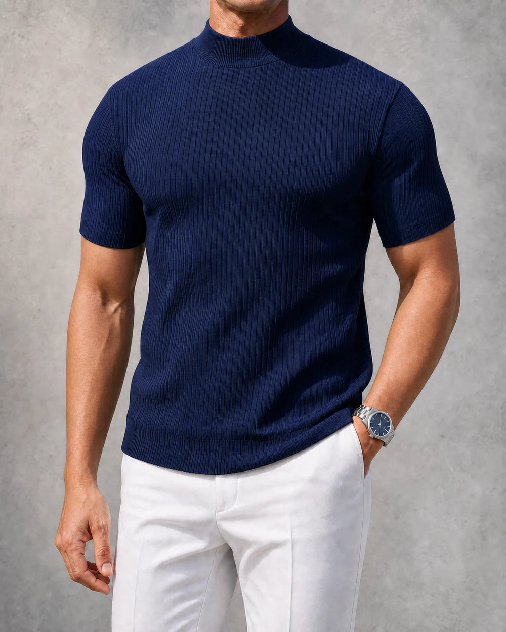 Ribbed Mock-Neck Tee