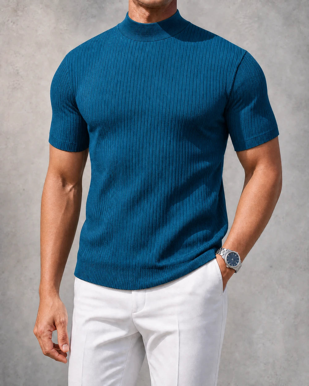 Ribbed Mock-Neck Tee