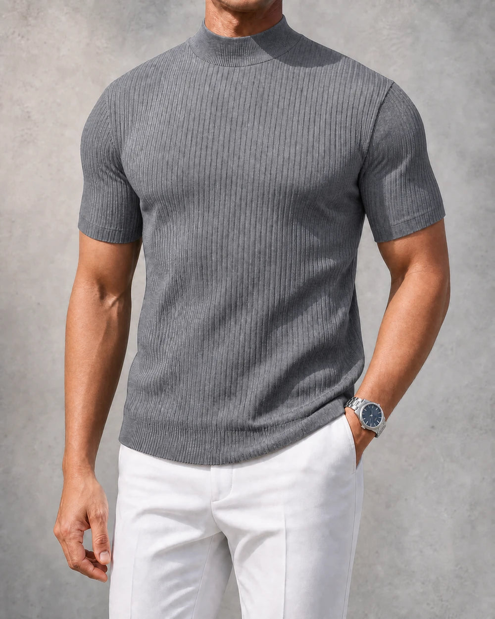 Ribbed Mock-Neck Tee
