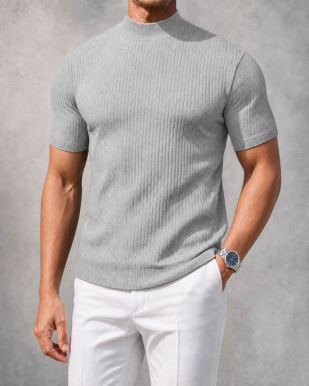 Ribbed Mock-Neck Tee