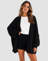 Oversized Lantern Sleeve Open Front Knit Cardigan