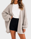 Oversized Lantern Sleeve Open Front Knit Cardigan