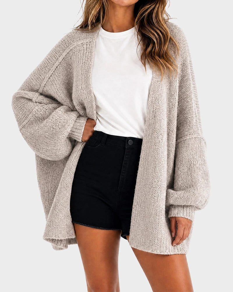 Oversized Lantern Sleeve Open Front Knit Cardigan