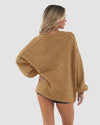 Oversized Lantern Sleeve Open Front Knit Cardigan