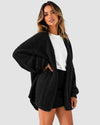 Oversized Lantern Sleeve Open Front Knit Cardigan
