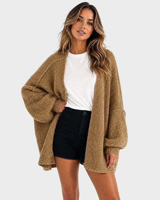 Oversized Lantern Sleeve Open Front Knit Cardigan