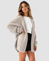 Oversized Lantern Sleeve Open Front Knit Cardigan