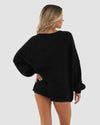 Oversized Lantern Sleeve Open Front Knit Cardigan