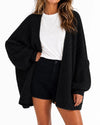 Oversized Lantern Sleeve Open Front Knit Cardigan