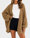Oversized Lantern Sleeve Open Front Knit Cardigan