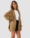 Oversized Lantern Sleeve Open Front Knit Cardigan