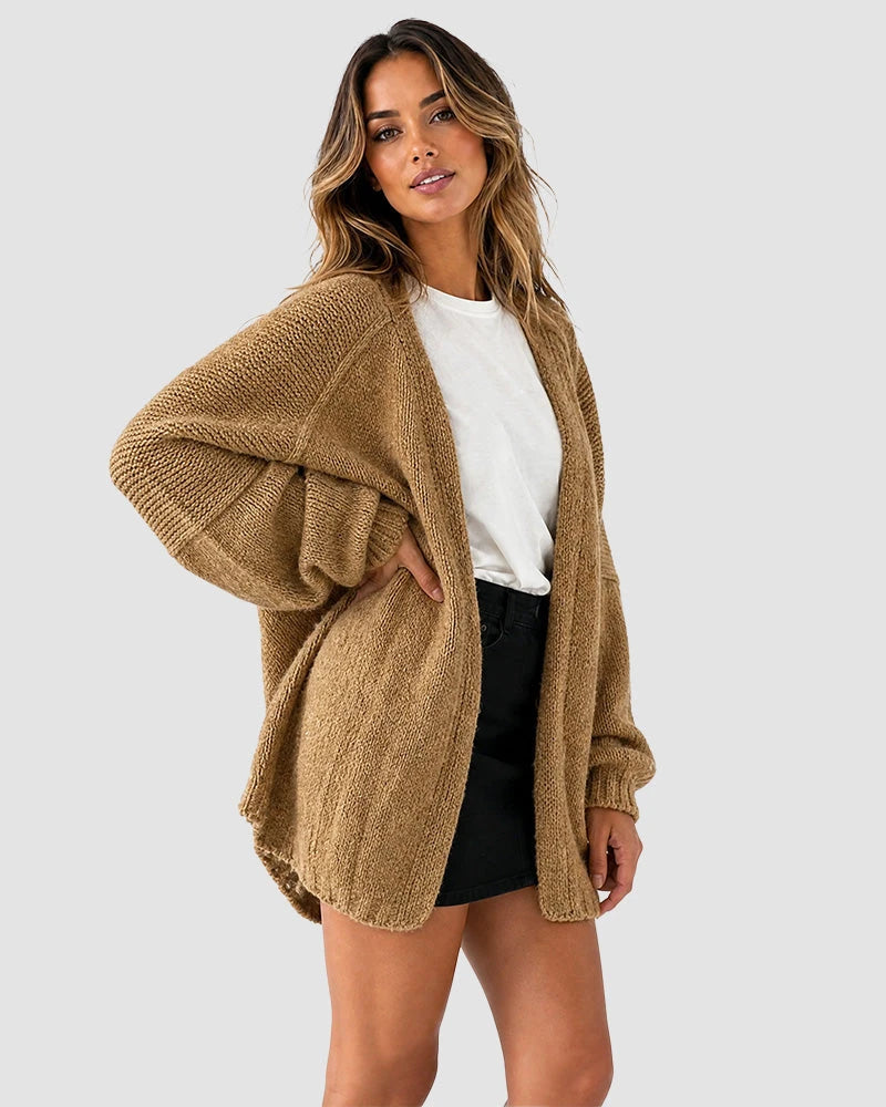 Oversized Lantern Sleeve Open Front Knit Cardigan