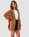 Oversized Lantern Sleeve Open Front Knit Cardigan