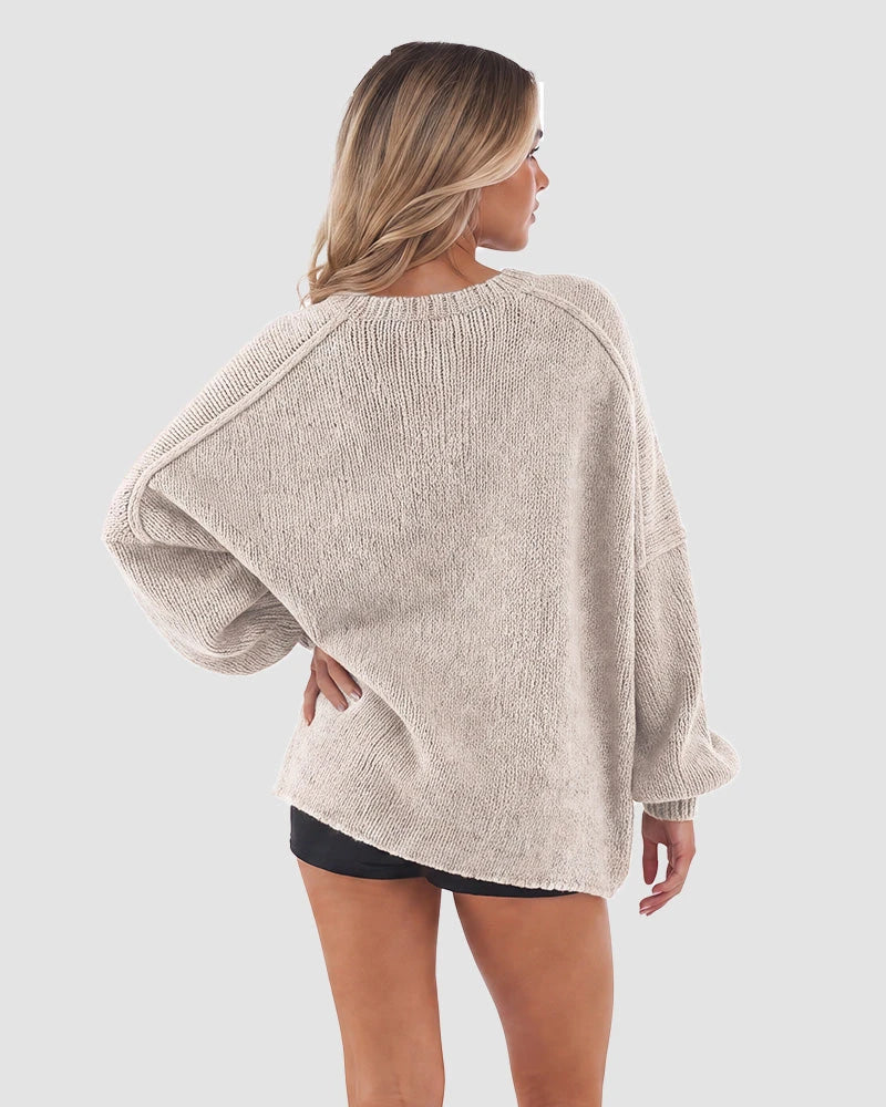 Oversized Lantern Sleeve Open Front Knit Cardigan