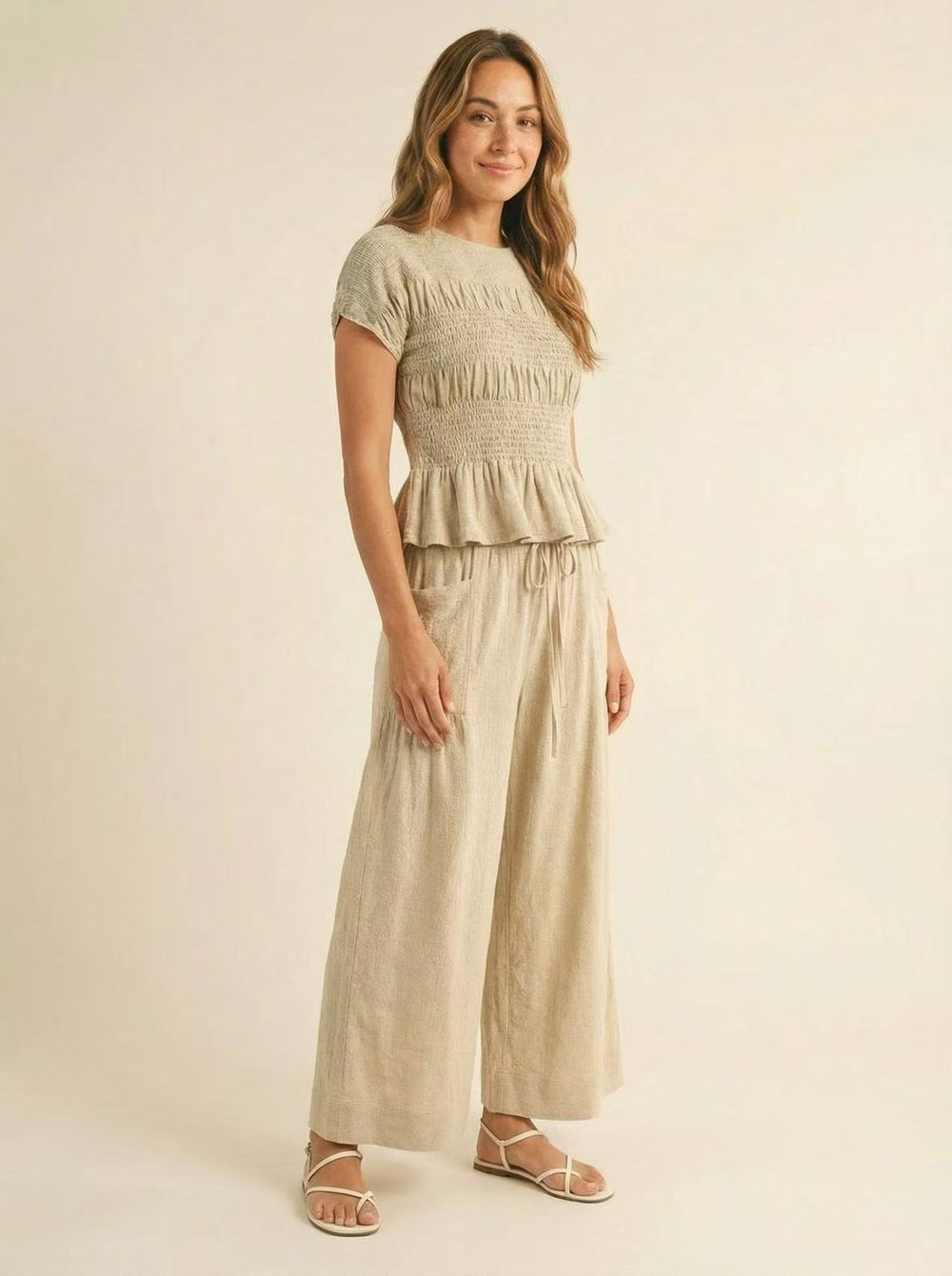 Smocked Peplum Two Piece Set