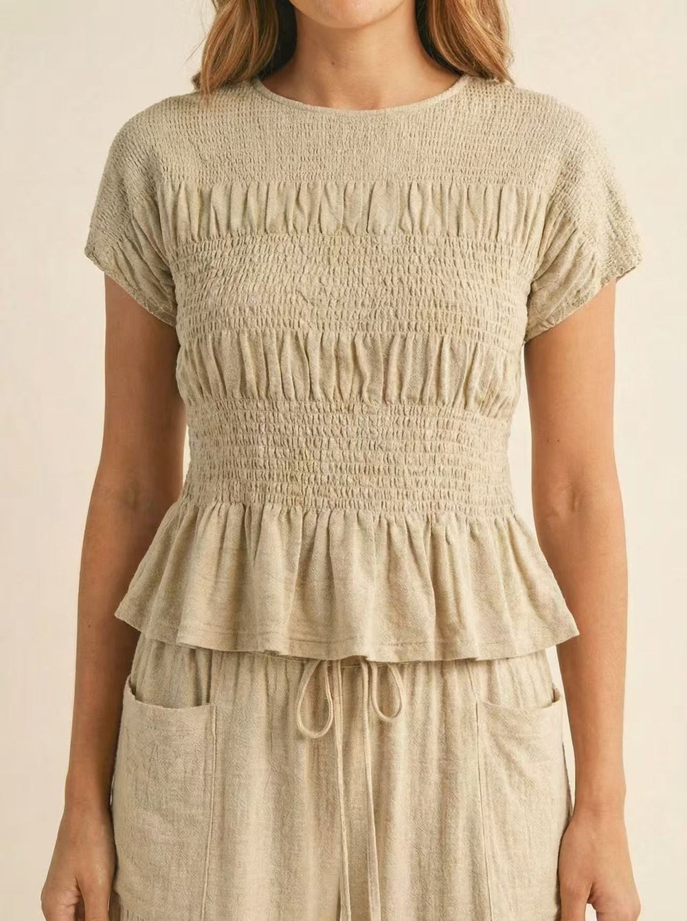 Smocked Peplum Two Piece Set