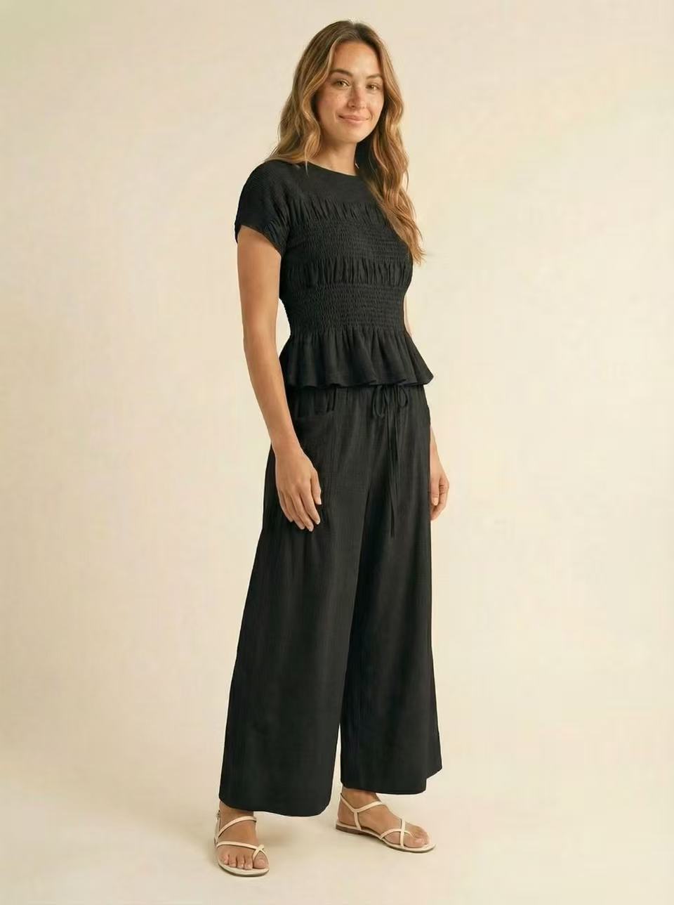 Smocked Peplum Two Piece Set