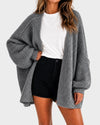 Oversized Lantern Sleeve Open Front Knit Cardigan