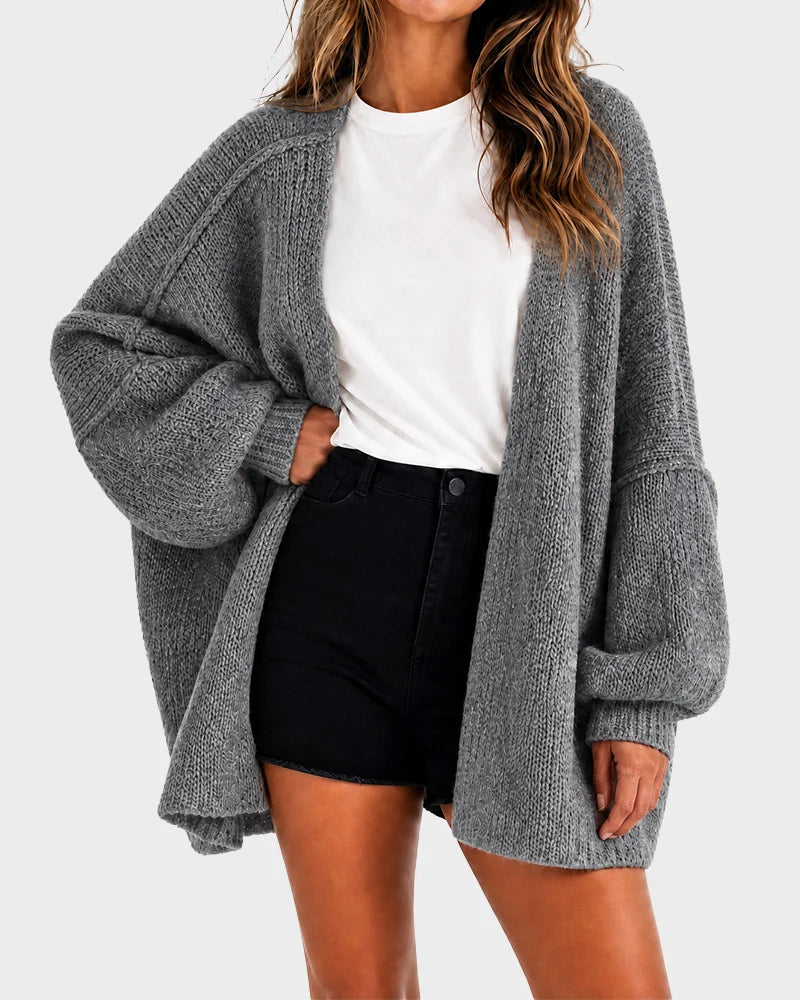 Oversized Lantern Sleeve Open Front Knit Cardigan