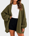 Oversized Lantern Sleeve Open Front Knit Cardigan