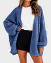 Oversized Lantern Sleeve Open Front Knit Cardigan